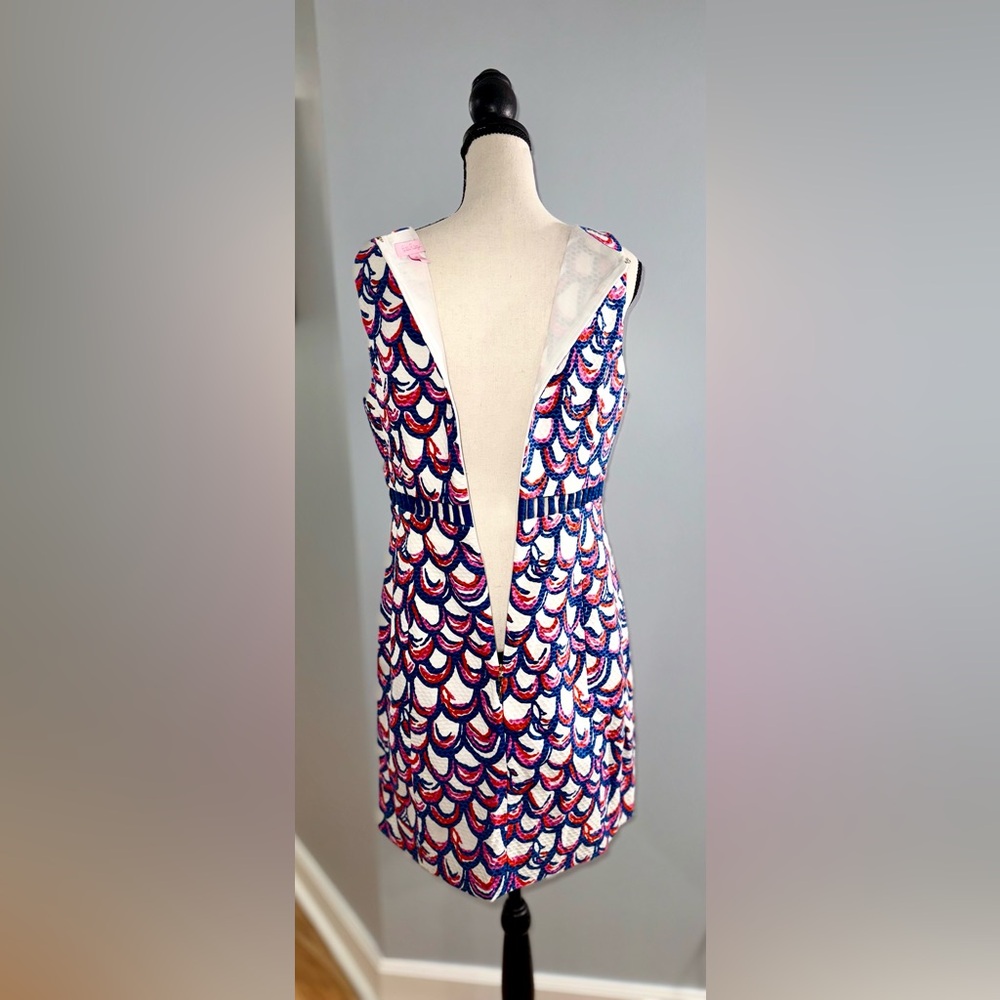 Lilly Pulitzer Sleeveless Navy, White & Pink Scallop Print Dress - Picture 8 of 13